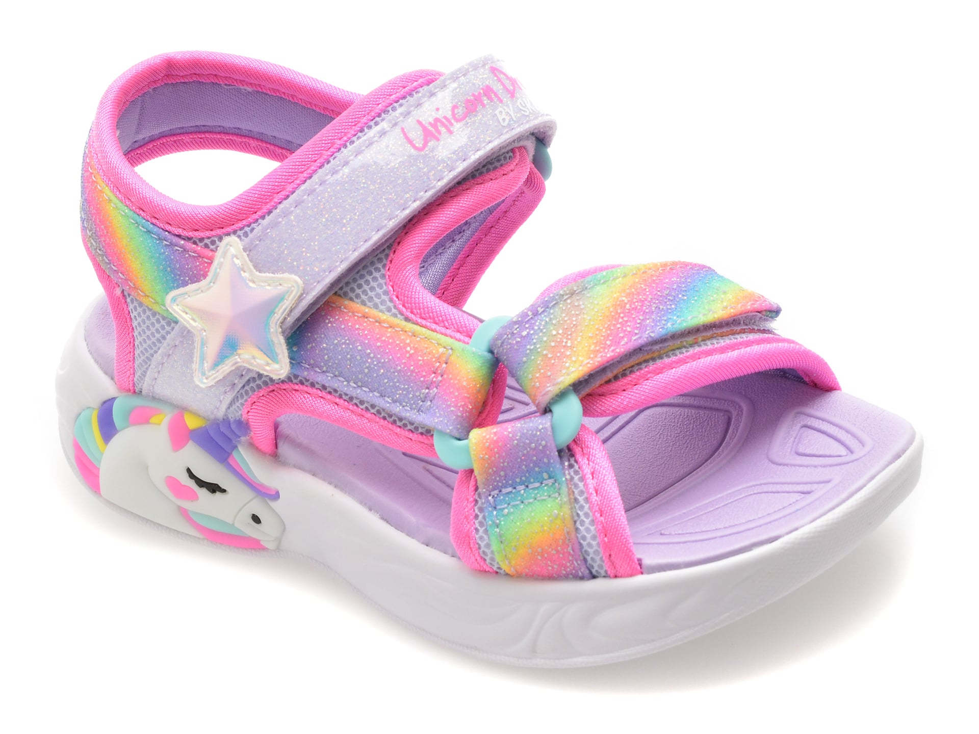Sandale SKECHERS mov, UNICORN DREAMS SANDAL, din material textil