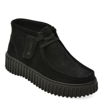 Ghete CLARKS negre, TORHILL MOSS, din piele intoarsa