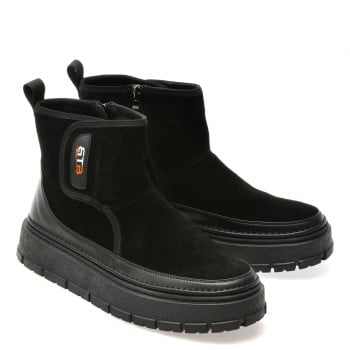 Ghete BITE THE BULLET negre, 1198, din piele intoarsa