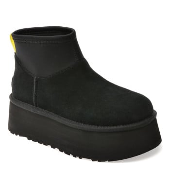 Ghete UGG negre, CLASSIC MINI DIPPER, din piele intoarsa