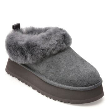 Papuci UGG gri, TAZZELLE, din piele intoarsa