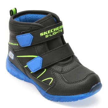 Ghete SKECHERS negre, ILLUMI-BRIGHTS, din piele ecologica