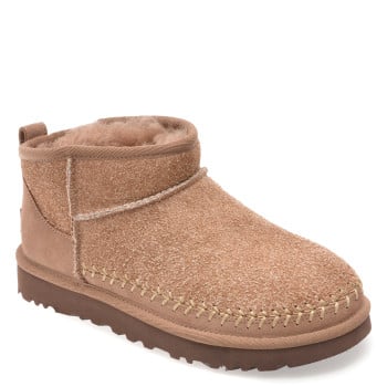 Ghete UGG maro, CLASSIC ULTRA MINI BIARRITZ, din piele intoarsa