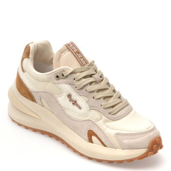 Pantofi sport PEPE JEANS bej, LS60035, din material textil si piele naturala