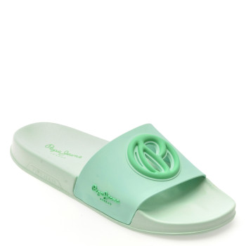 Papuci PEPE JEANS verzi, SLIDER BRAND, din pvc