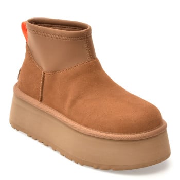 Ghete UGG maro, CLASSIC MINI DIPPER, din piele intoarsa