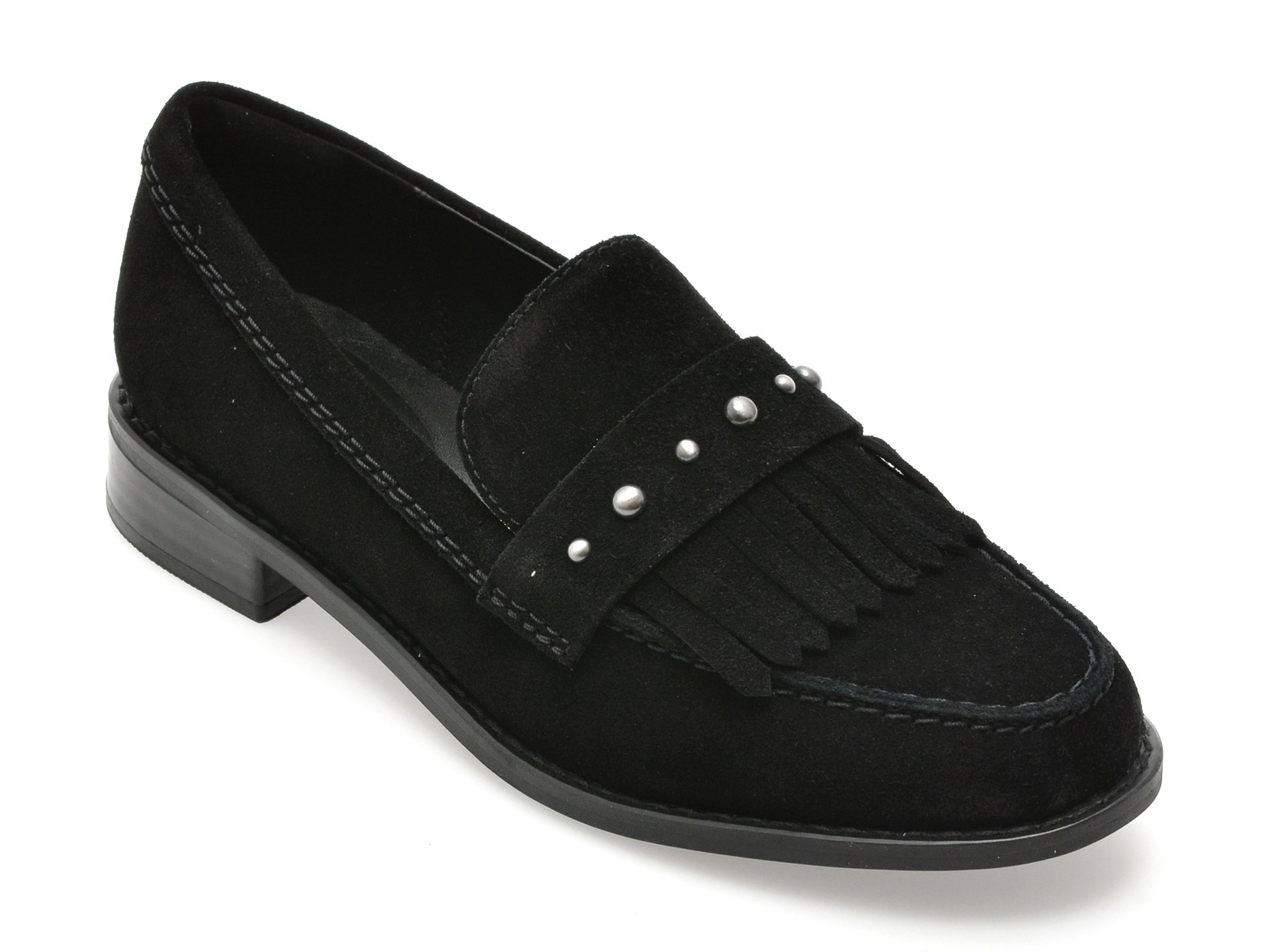 Mocasini CLARKS negri, HANA LOAFER, din piele intoarsa
